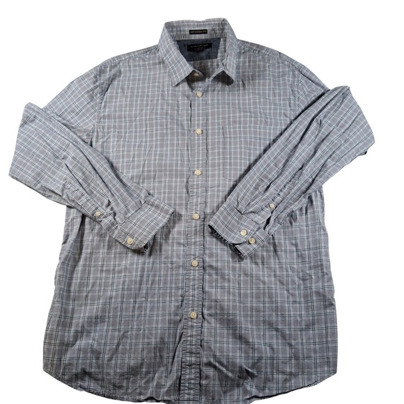 Banana Republic Other - Banana Republic Mens XL Untucked Fit Organic Cotton Plaid Button Down Shirt Blue